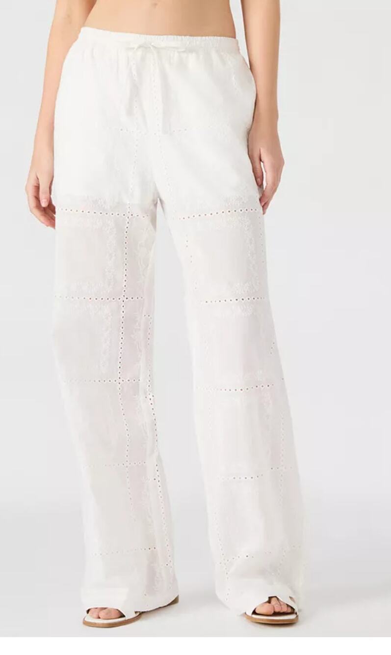 Steve Madden Women’s Eyelet Patchwork Pants white New msrp $89